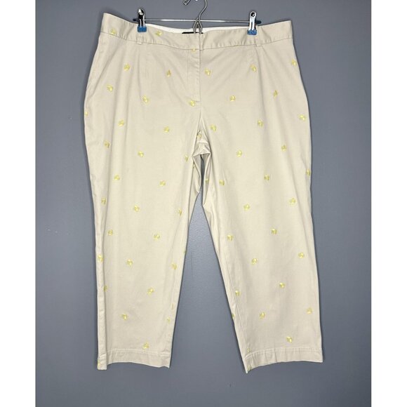 Talbots Pants Womens 18W Beige Lemon Embroidered Chino Ankle Cropped Heritage - Picture 3 of 15